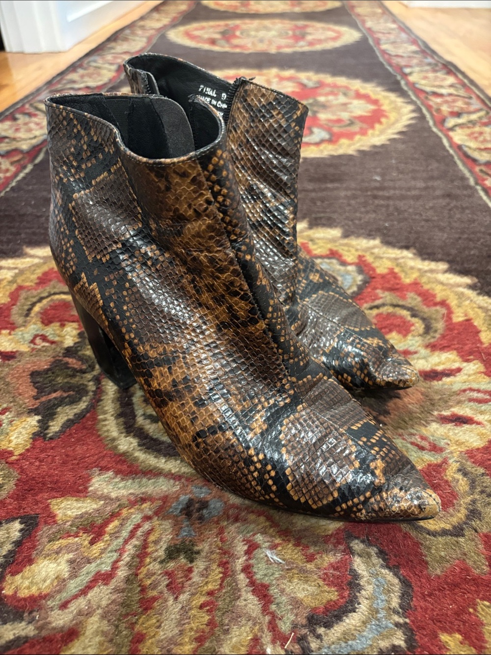 Jeffrey Campbell Brown & Black Snake-Effect Pointed Ankle Booties